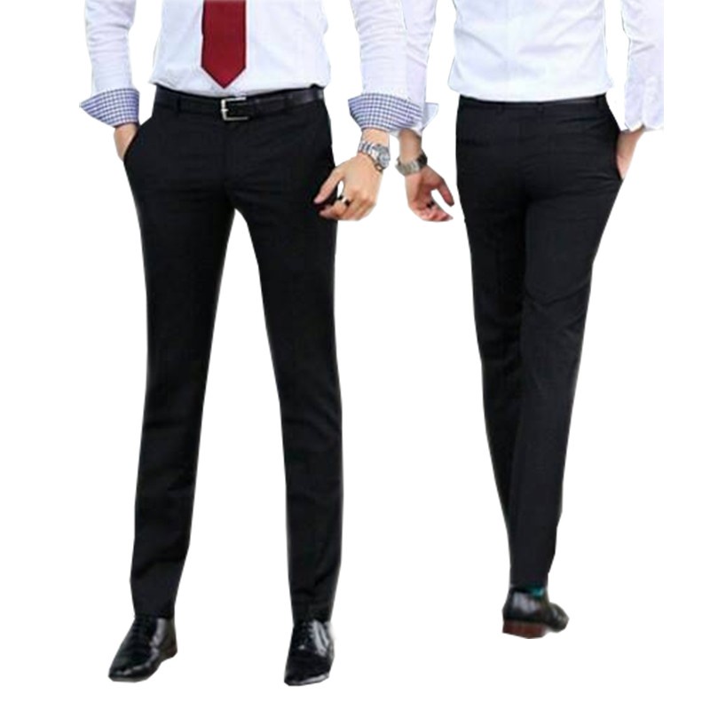 Lesta Langgeng - Celana Formal Pria Kerja Slimfit Bahan Kain Teflon Warna Hitam Panjang 27-36