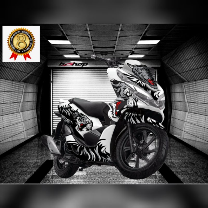 Decal Honda PCX Motif Macan Variasi sticker Putih hitam