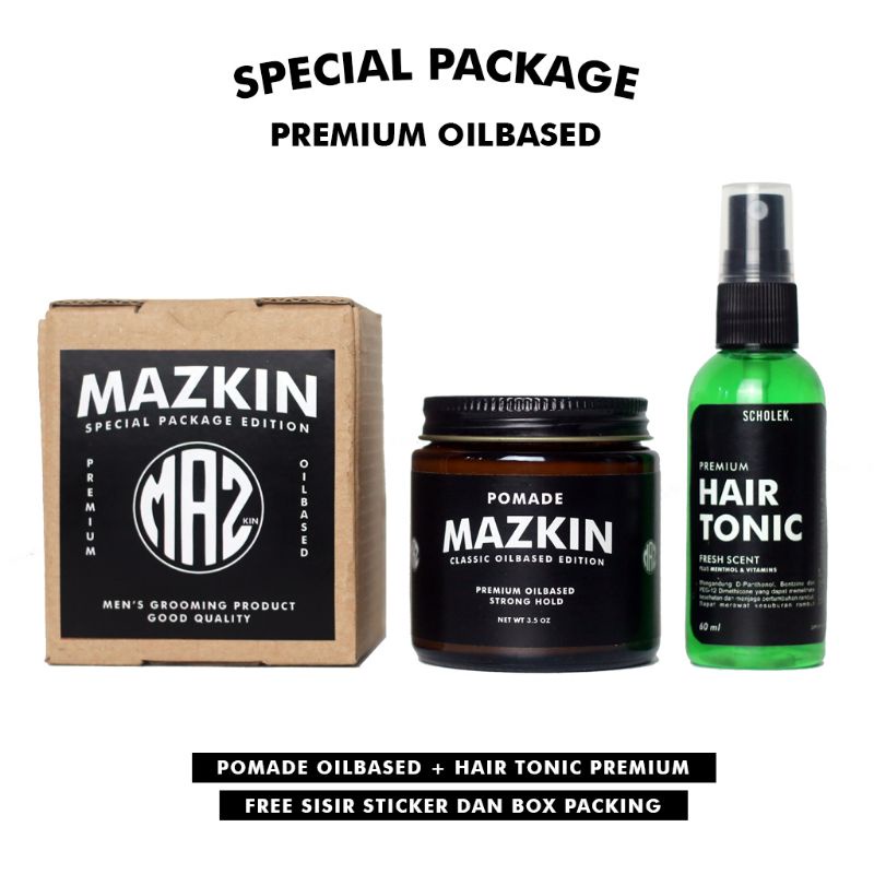 PAKET MAZKIN POMADE PREMIUM &amp; HAIR TONIC | KADO BOX HAMPERS COWOK