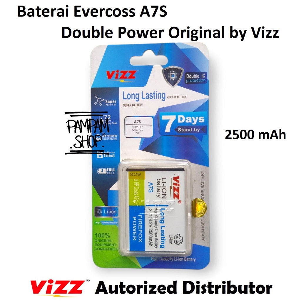 Baterai Vizz Double Power Original Evercoss A7S Batre Batrai Battery HP Evercross HP Handphone Cross