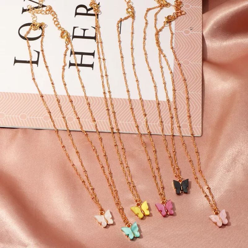 Kalung Rantai Liontin Kupu Kupu Lucu Clavicle Butterfly Necklace Fashion Korea Klavikula