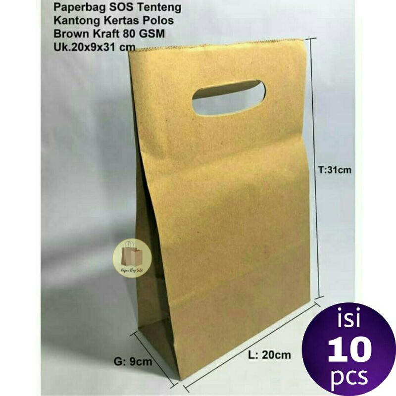 

Kantong Kertas Tenteng SOS Coklat XL 20x9x31 cm (isi 10 pcs)