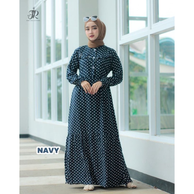 Dress Polka Jr One Collection Gamis Rayon Premium Motif Polkadot Baju Wanita Muslim Muslimah Pakaian