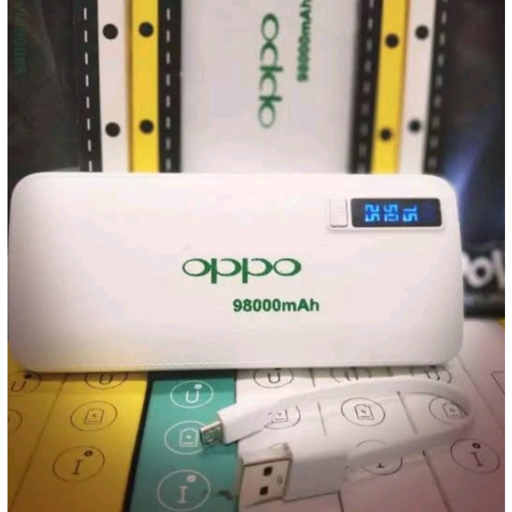 Powerbank Lcd LED Screen Indicator Digital Leather 99000Mah OPPO Port USB Output+Senter High Speed