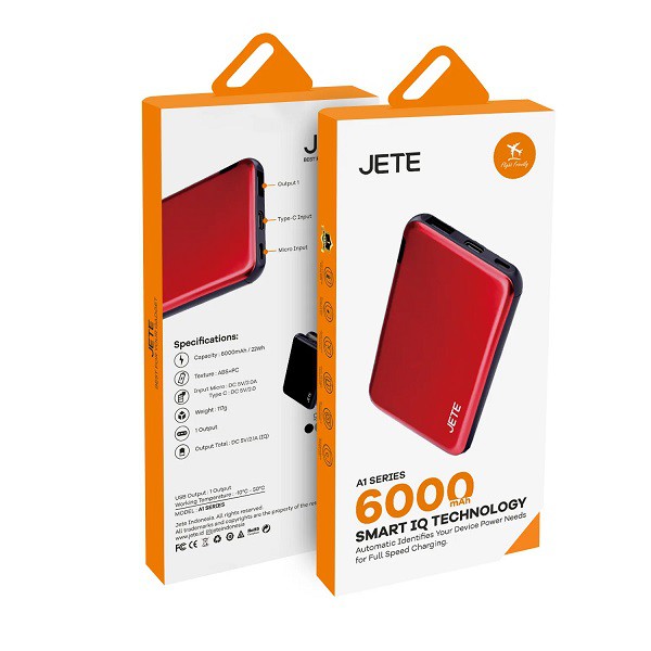 Powerbank 6000 MAH JETE A1 Original Garansi 1 Tahun