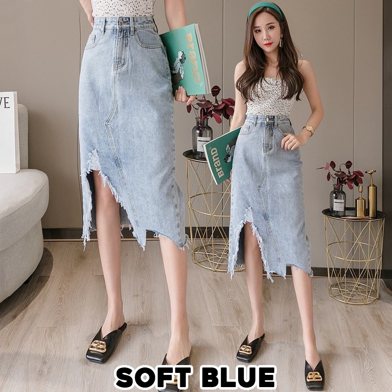 KARAKOREA - 6156 Hyuna Denim Skirt/Rok jeans wanita/Rok Jeans Korea/Rok wanita-6156/Soft Blue
