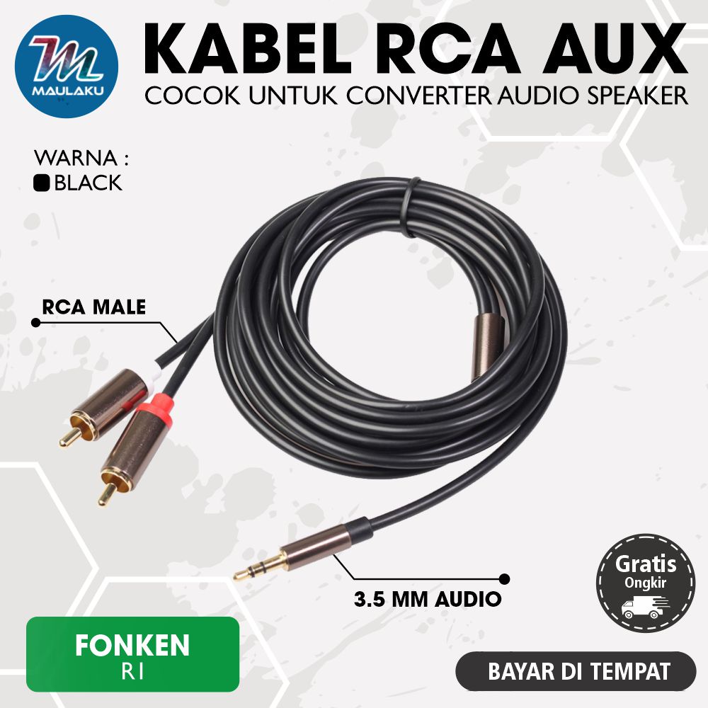 Jual Kabel Aux Audio Mm Male Ke Rca Male Meter Shopee Indonesia