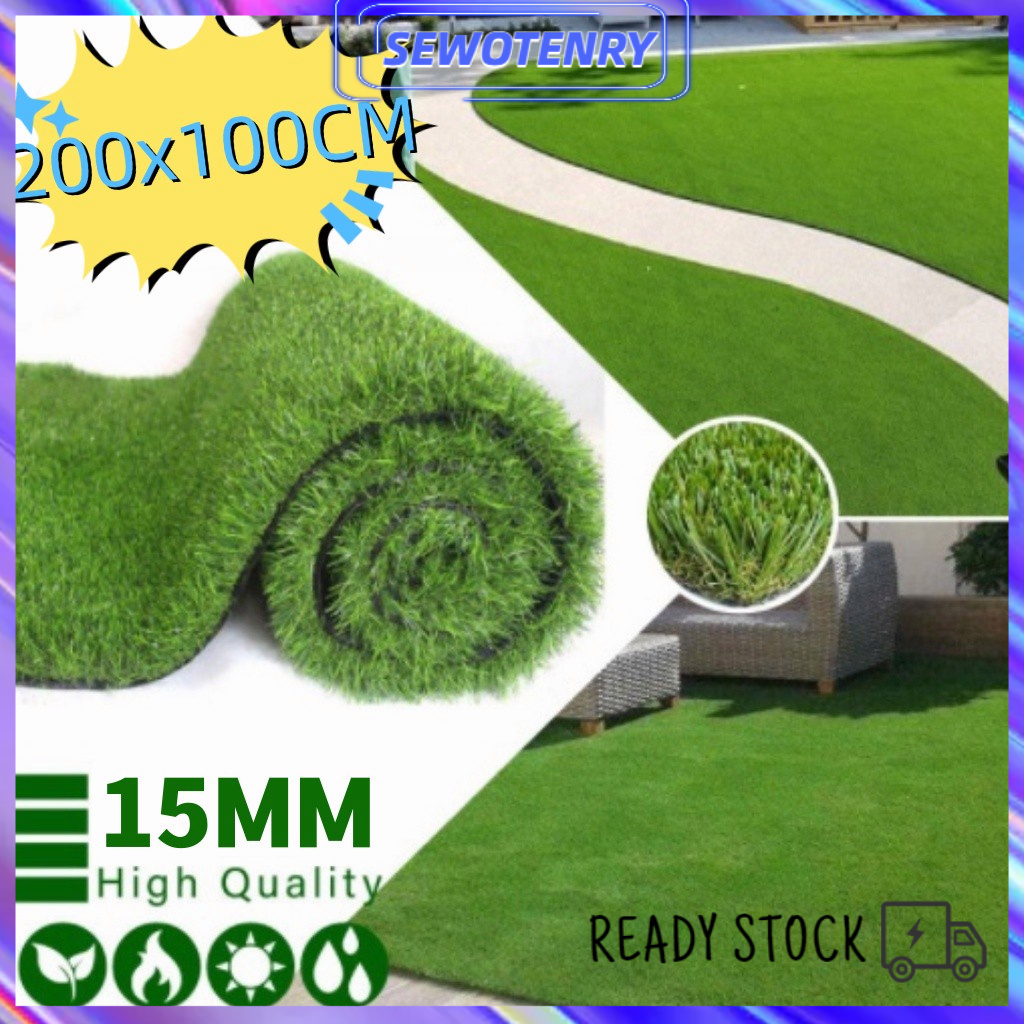 COD【 200*100*1.5cm】Rumput Sintetis Tipe Swiss Tebal 1.5 Cm Buat Taman Dan Playground Anak Dilapisi Anti UV Dan Pori Pori