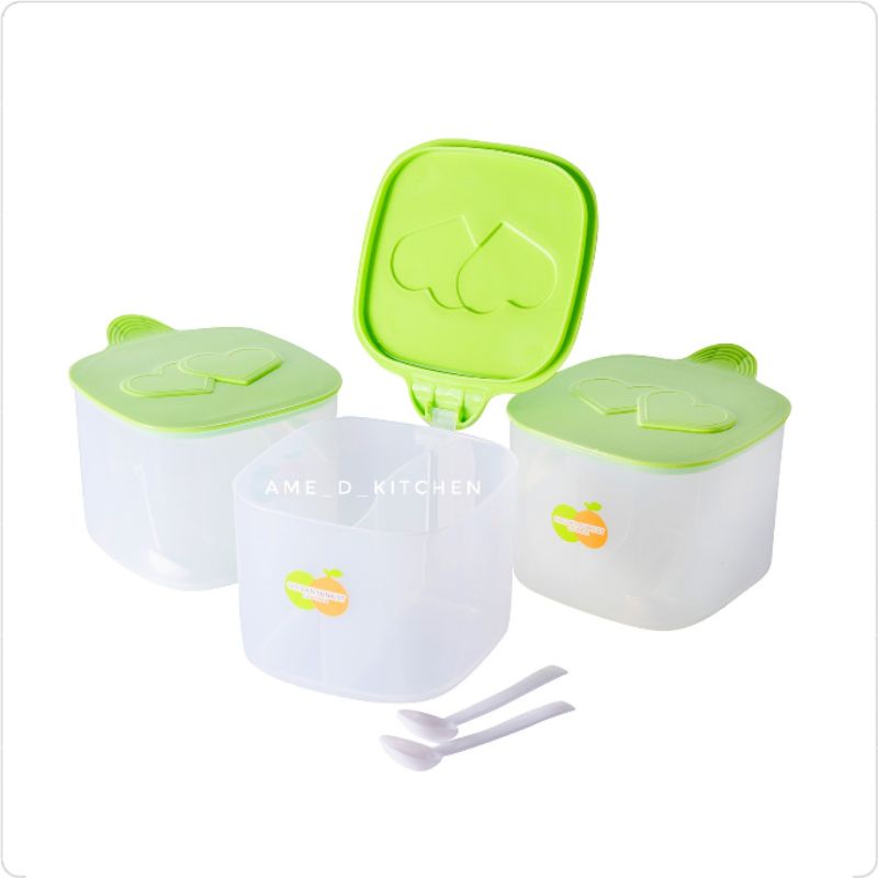Tempat bumbu bijian garam merica + sendok TGM 1165 golden sunkist