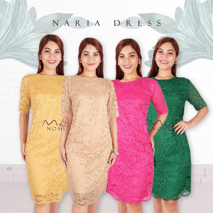 Naria Dress Pesta Wanita Full Brokat Gaun Pesta Natal Brukat Sepan L