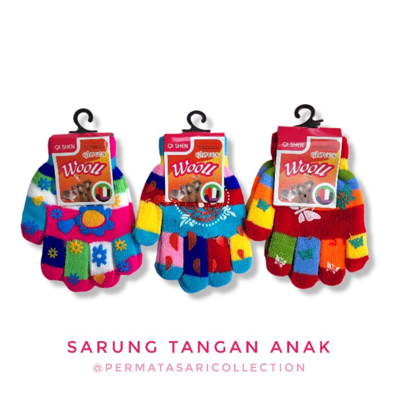 Sarung Tangan Wanita Perempuan Anak Bayi Balita Motif Warna Rajut Woll Gloves Cuaca Dingin Ukuran Standar Import Wol Girly Bunga Flower