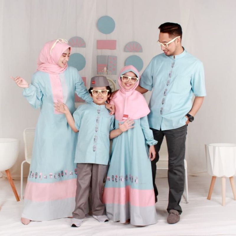 DANNIS Sarimbit Family Gamis Koko Terbaru d' Shape Biru Pink