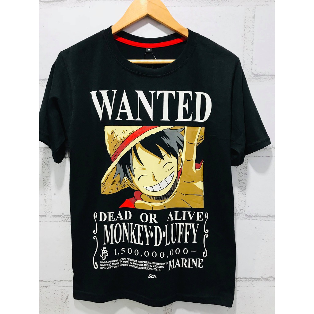 Tshirt Luffy Wanted Bounty Black Onepiece Mugiwara Anime