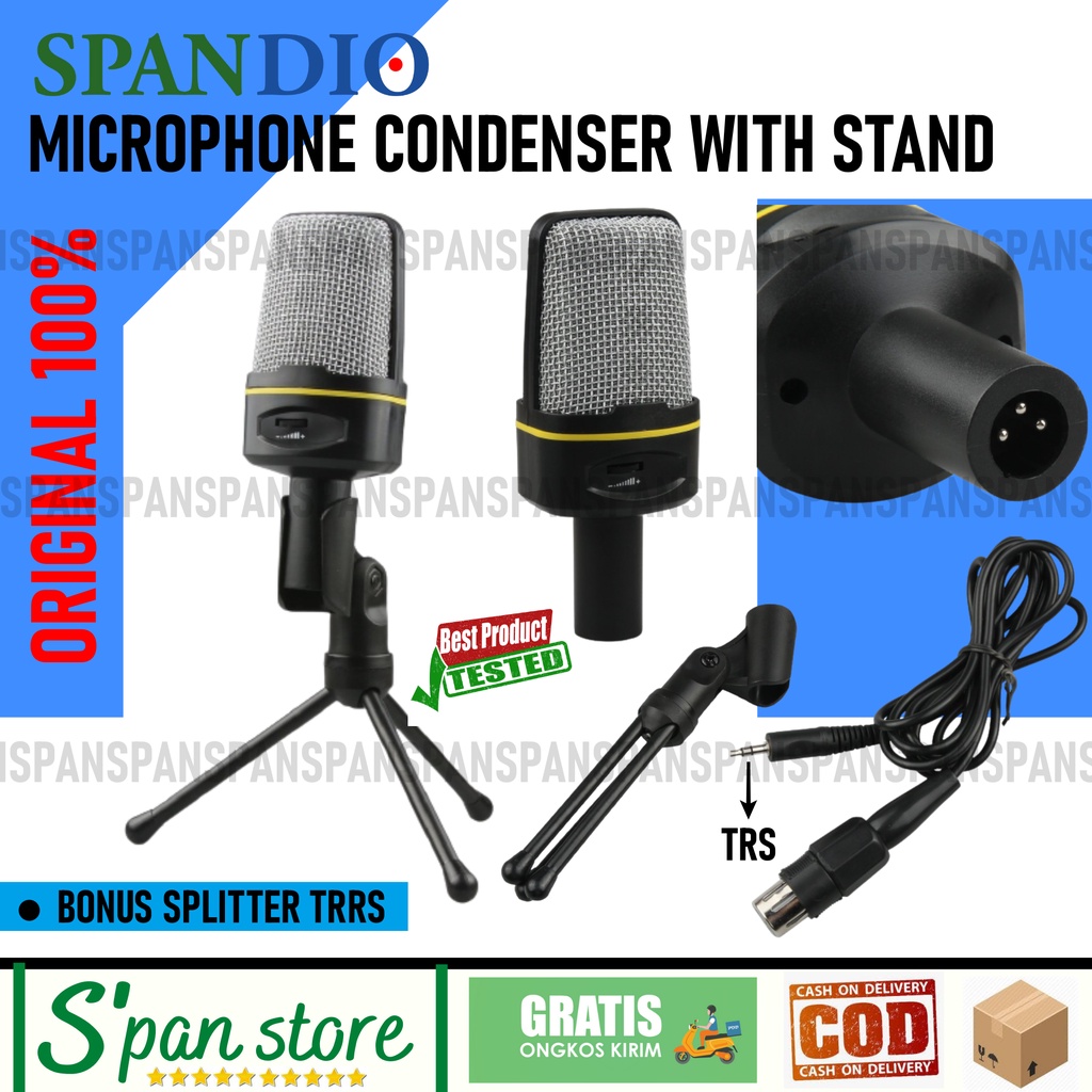 Microphone Condenser Zoom Podcast PC Laptop Jack 3.5mm With Stand Mic