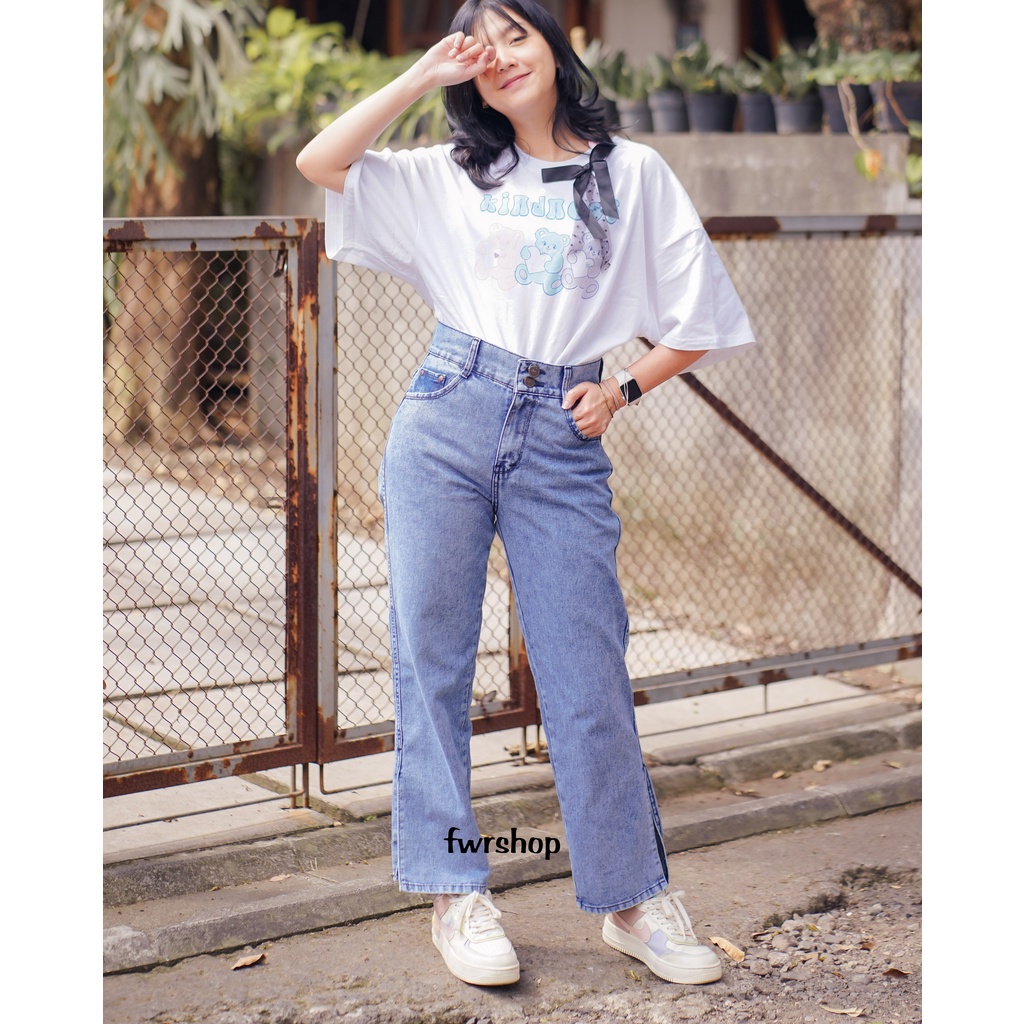 FWR - HIGHWAIST LOOSE SLIT JEANS BELAH SAMPING ELICA