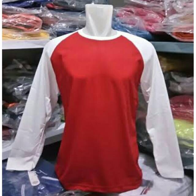 Kaos raglan panjang merah putih
