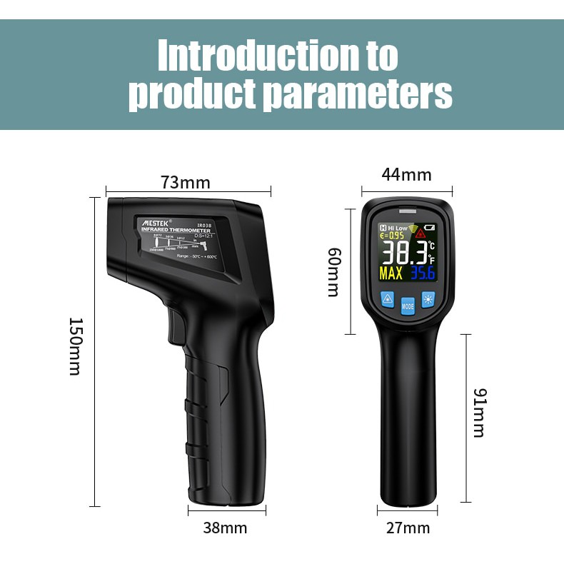 Digital Infrared Thermometer -50~600C Laser Termometer Gun Industrial Mestek IR03B