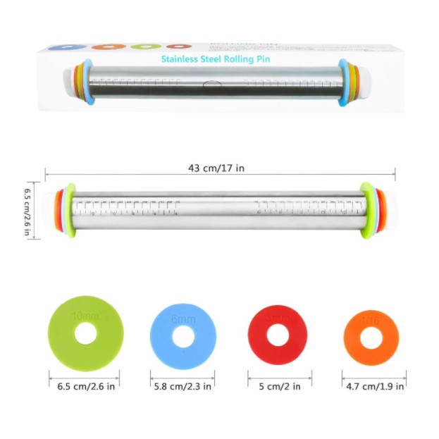 Adjustable Rolling Pin Stainless Rolling Pin Kayu Adjustabble Penggilas Adonan 4 Ketebalan Roling Pin Penggiling Adonan Kue