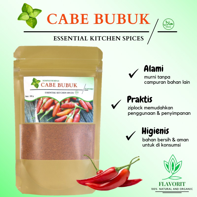 Bubuk Cabe Bumbu Dapur Cabai Halus Kering Organik Penyedap Rasa Chili Powder Super Extra Pedas Asli