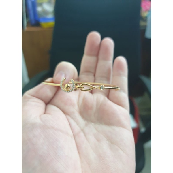 Bangle gelang oval infinity permata putih murah emas asli 700 70% 16k