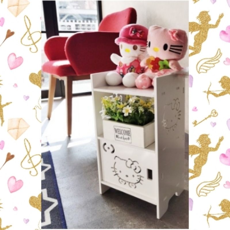 Lemari Meja Samping Minimalis Portable Meja Rak Buku Hello Kitty