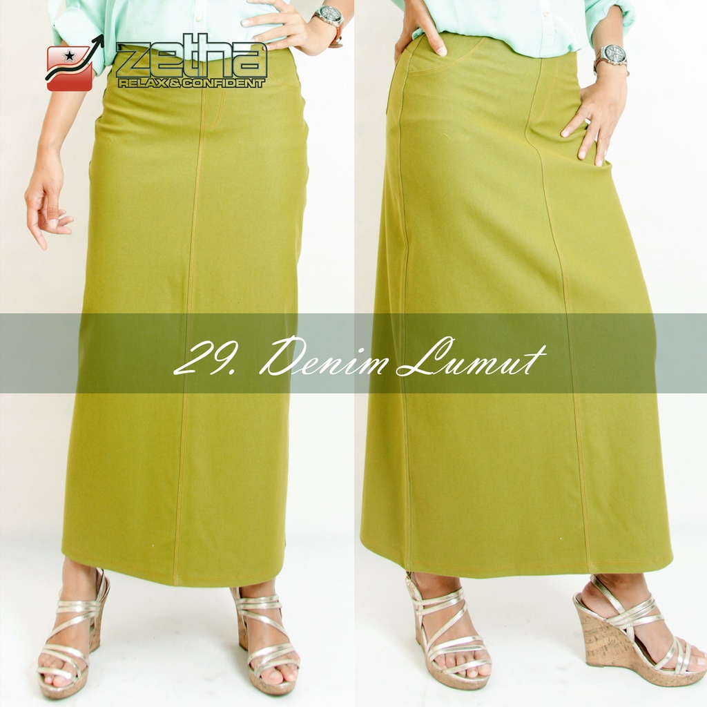 [BISA COD] ROK ZETHA DENIM LUMUT / ROK MODEL A-LINE / ROK ZETHA PANJANG / ROK JEANS / DENIM SPANDEK