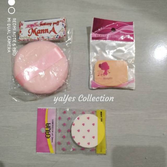 Spons bedak padat tabur basah kering tali make up Puft Puff powder bulat kotak cuci muka spon remaja