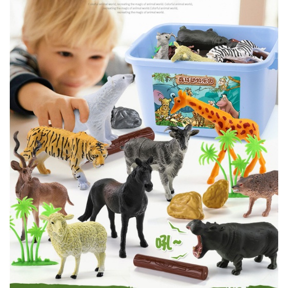 Mainan Anak Hewan Miniature Figur 58pcs dengan box kontainer Animals