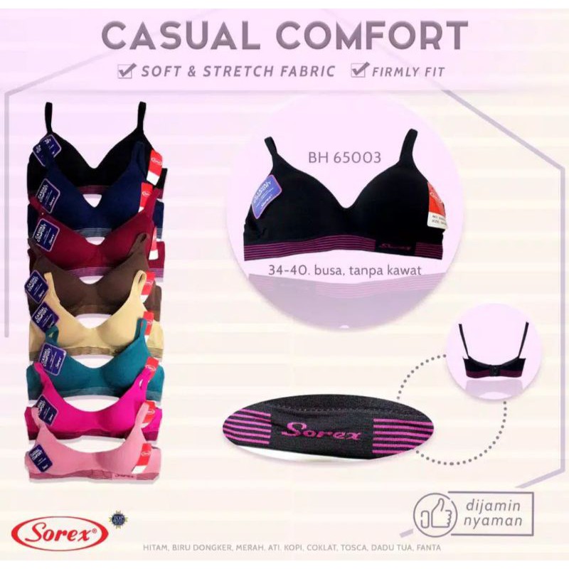 Sorex Bra  65003 tanpa kawat busa tipis casual comfort 34-40