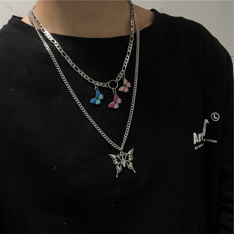 Kalung Rantai Dengan Liontin Kupu-Kupu Gaya Harajuku Korea Hip Hop Untuk Wanita