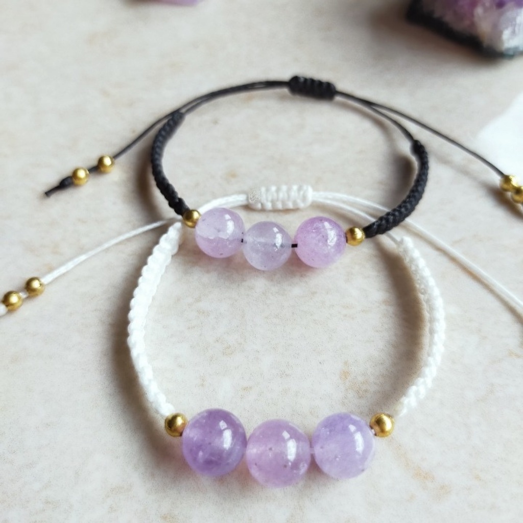 Gelang Tali Macrame Wanita Original Crystal Moon - TRIPLE AMETHYST