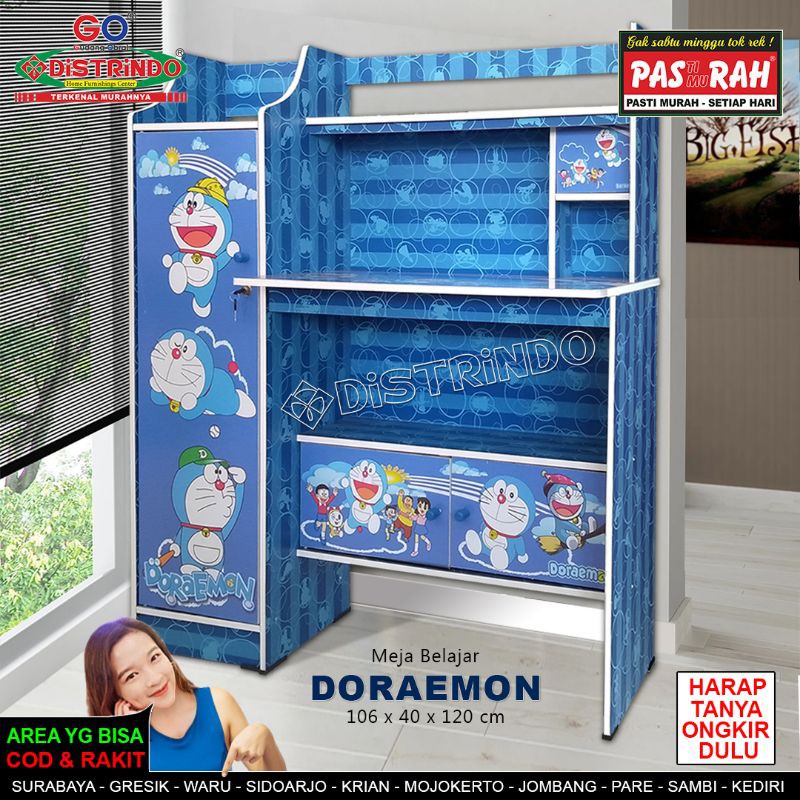 Meja Belajar Murah Gambar Doraemon Dengan Lemari Samping Dan 2bh Lemari Kecil Dibawah Meja Shopee Indonesia