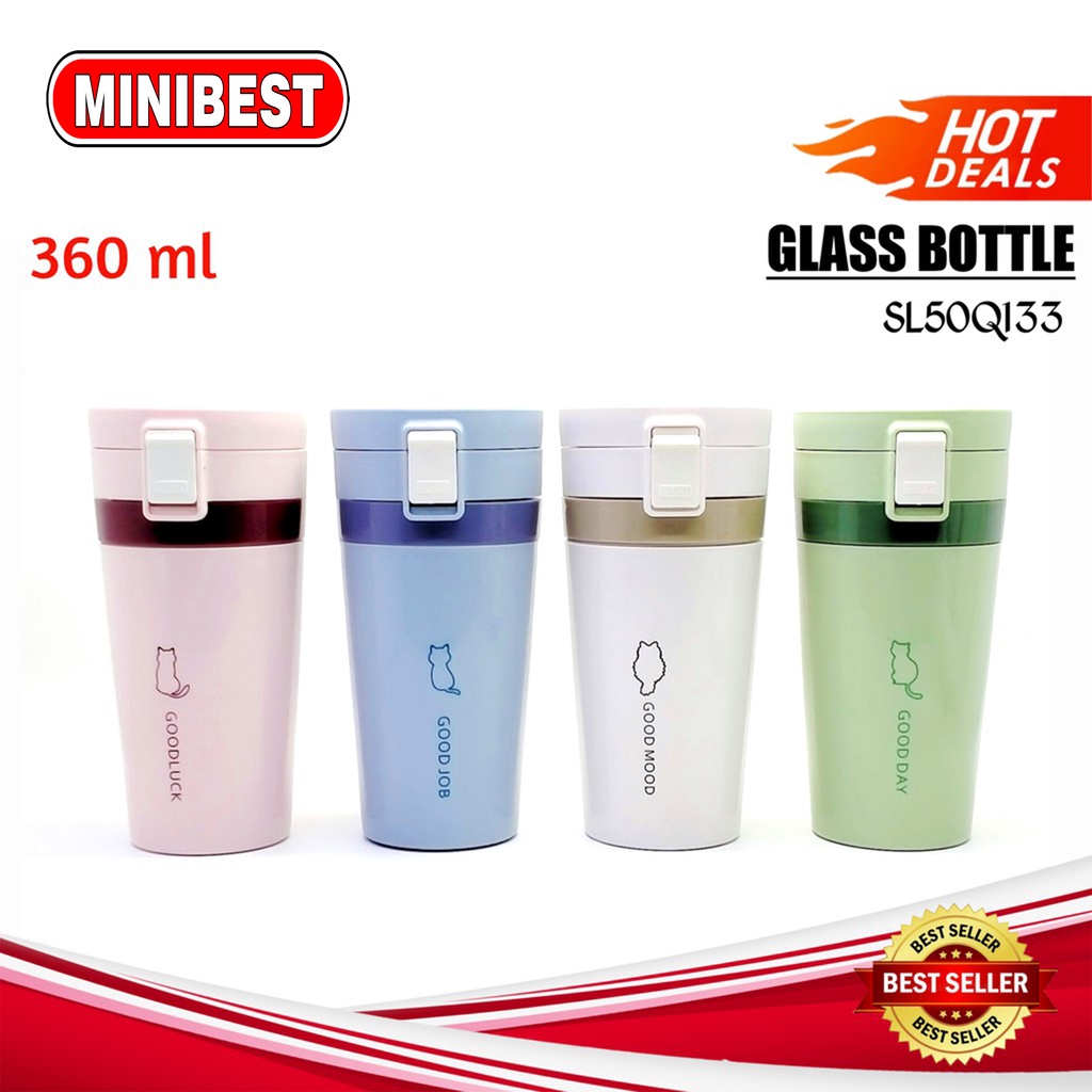 Botol Minum Korea Tumbler Termos Kopi Teh Portable Gelas Kaca Anti Tumpah 360ml