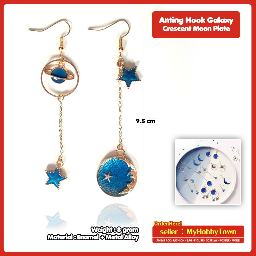 Anting Fashion Hook Earrings Galaxy Crescent Moon Plate Planet