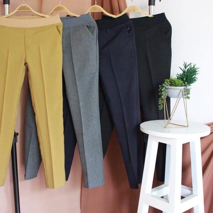 ✶ Celana bahan kerja/kantoran wanita pinggang karet dejifa (ukuran S,M,L,XL,XXL,XXXL,4L,5L) ♔