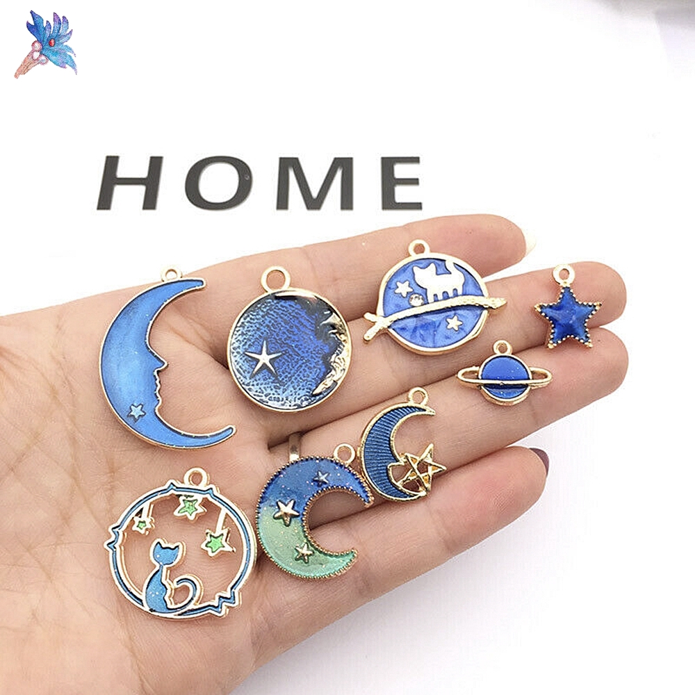 【COD Tangding】8Pcs Liontin Bentuk Bulan / Bintang / Planet Lucu untuk DIY / Perhiasan / Gelang / Anting