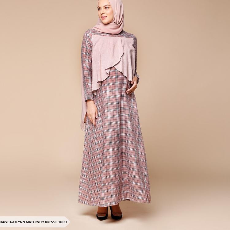 Big Promo Sorabel - Baju Hamil Dress Mauve Gatlynn Tartan Layer Maternity Muslim Dress ,,,