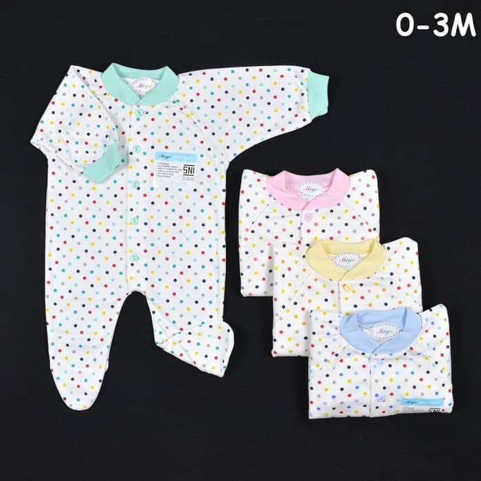 MIYO Baju Kodok Panjang Rib Bayi/Baby Polkadot New Born 0-3M| Baju Bayi /Perlengkapan Bayi