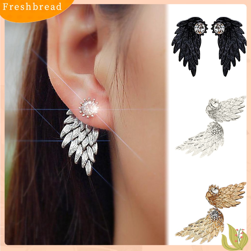 [TERLARIS]Women Fashion Angel Wing Rhinestone Inlaid Ear Jacket Stud Earrings Jewelry Gift