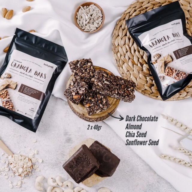 Dark Choco Granola Bar (2 Bars) - Dark Chocolate, Almond, Chia Seed, Sunflower Seed - LUCKYBITE