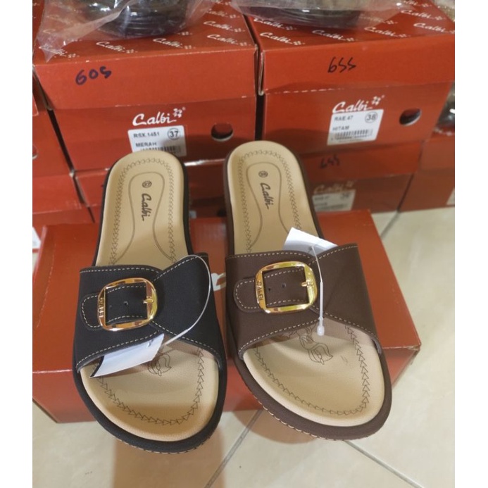 SANDAL CALBI TINGGI 3CM ART. BK 1816. COKLAT/HITAM