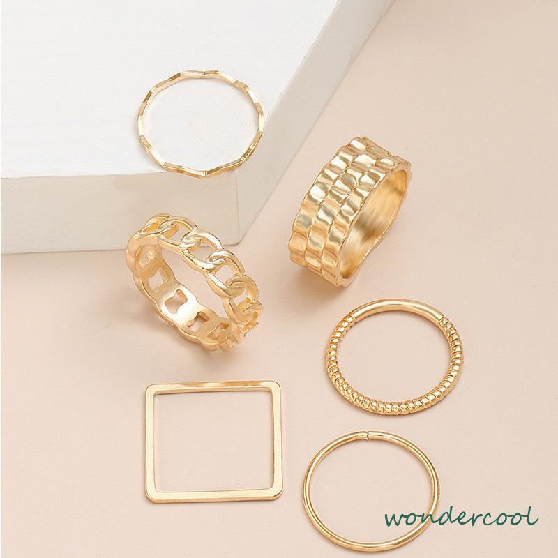 4pcs / Set Cincin Jari Telunjuk Bentuk Geometris Gaya Retro Untuk Wanita-Won