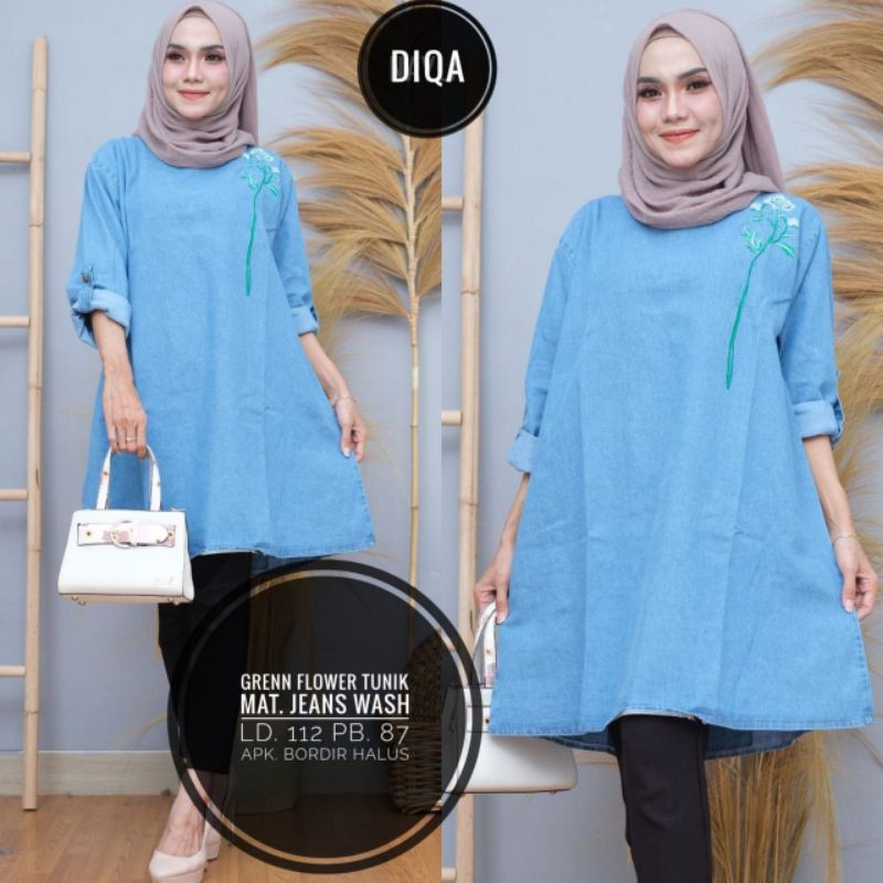 (PROMO) Green Flower Tunik | TUNIK JEANS