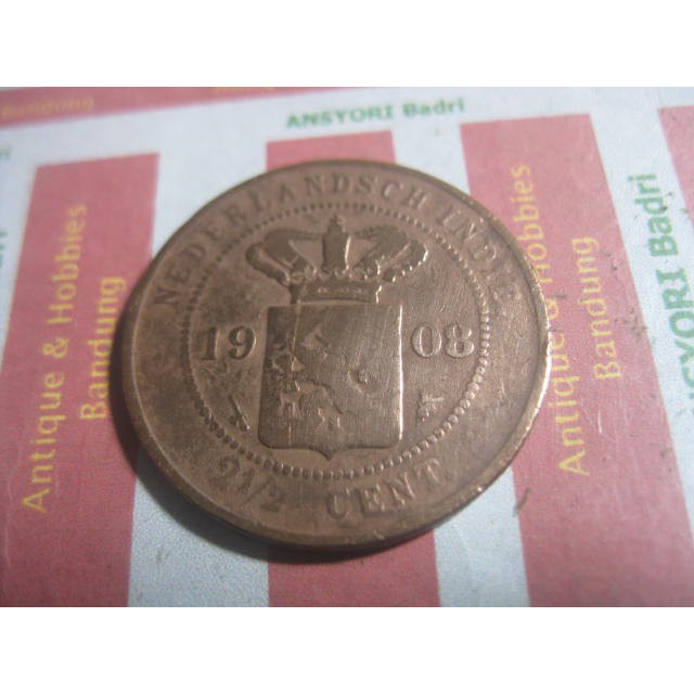Koin Benggol 2.5 Cent 1908 Nederlansch Indie willem II Iklan h951
