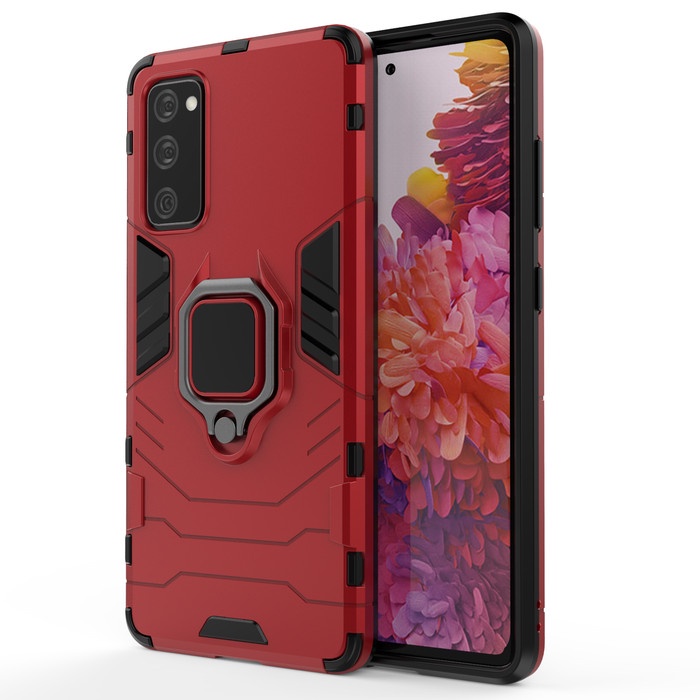 Samsung S20FE - S20 FE Black Panther Slim Stand Ring Armor Rugged Case