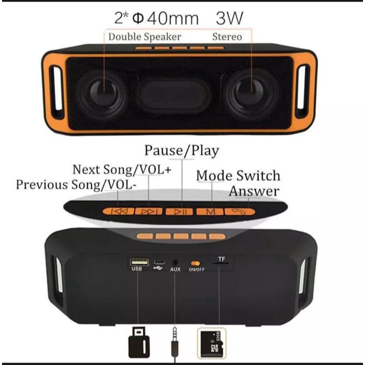 Speaker Bloutut 4 in Mega bass Double Speaker Stereo Suara Jernih / Speaker Bluetooth Stereo/ Speaker Wireless Mega Bass  A2DP - SC-208