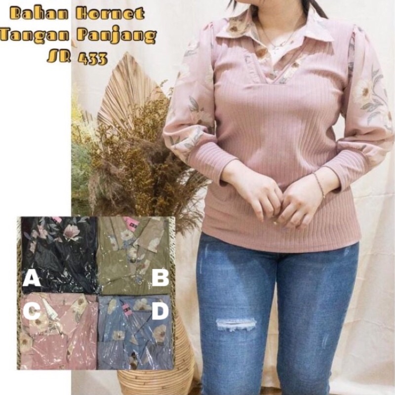 baju pakaian atasan blouse kemeja kaos bahan rajut import wolvis kombinasi kerah tunik gamis cantik 