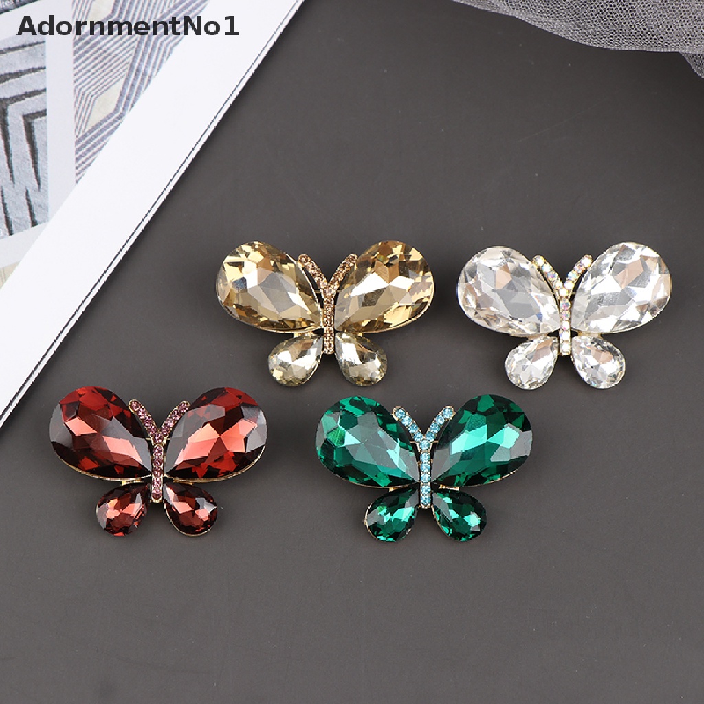 (AdornmentNo1) Bros / Pin Butterfly Aksen Kristal Untuk Aksesoris Wanita / Anak Perempuan / Kantor