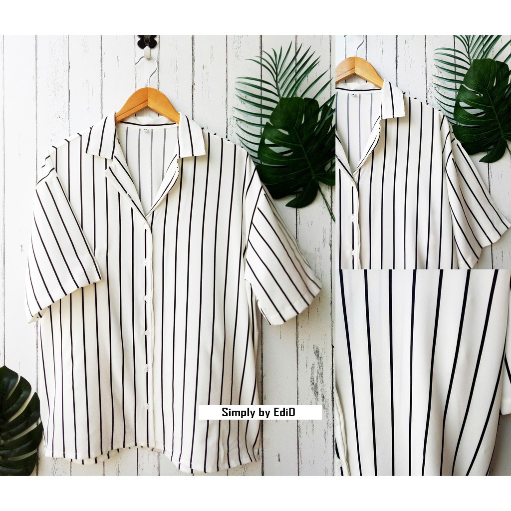 Amspro - Kemeja Salur Pria Kemeja Kasual Kemeja Kerja Fashion Pria PD-03 Lengan Pendek Trendy