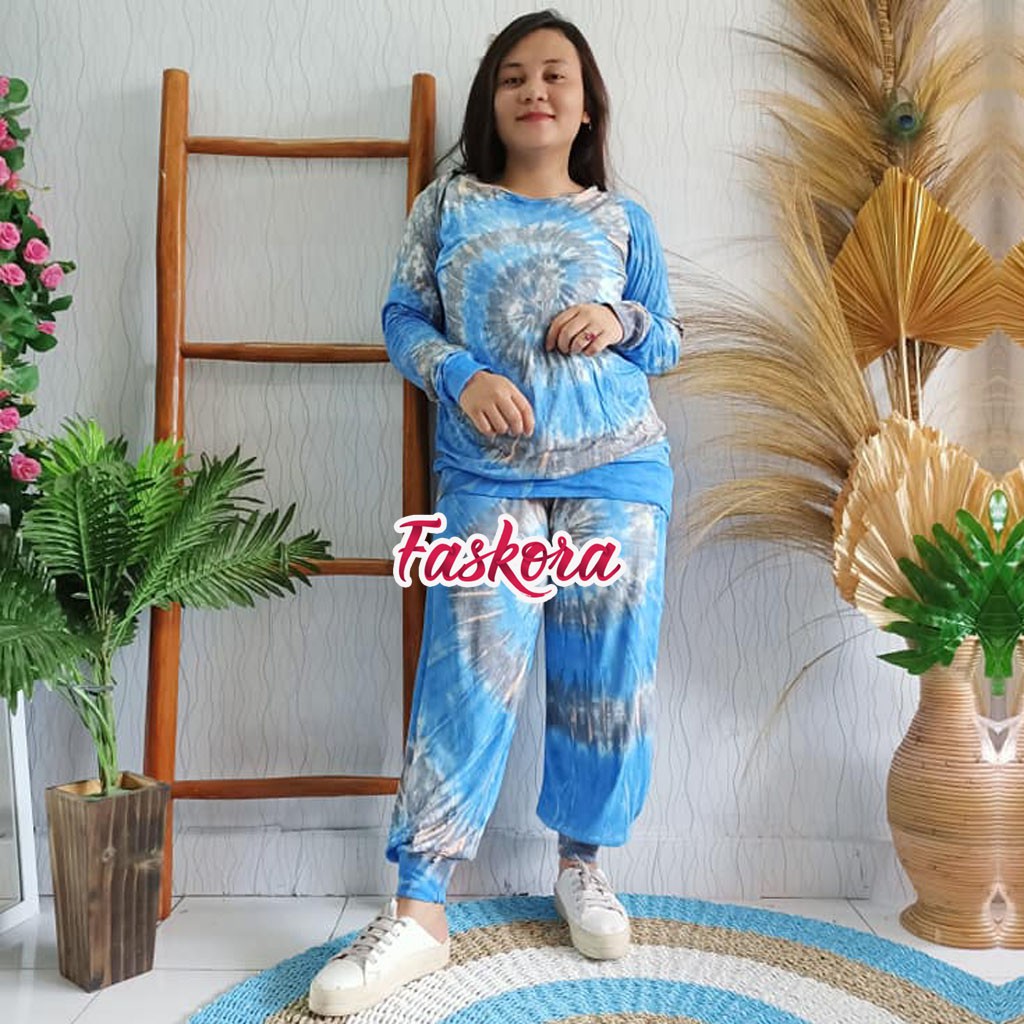 One Set Jumbo ld 120 Tie dye Cidori / Setelan Baju Wanita Set Celana Kekinian Murah